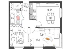 2-к квартира, вторичка, 52м2, 4/4 этаж