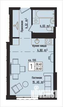 1-к квартира, вторичка, 28м2, 9/15 этаж