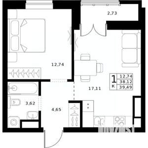 1-к квартира, строящийся дом, 39м2, 15/24 этаж