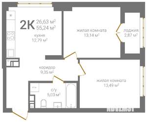 2-к квартира, вторичка, 55м2, 5/24 этаж