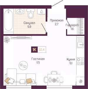 Студия квартира, вторичка, 32м2, 11/14 этаж