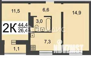 2-к квартира, вторичка, 44м2, 8/10 этаж