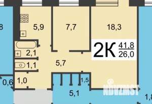 2-к квартира, вторичка, 42м2, 1/5 этаж