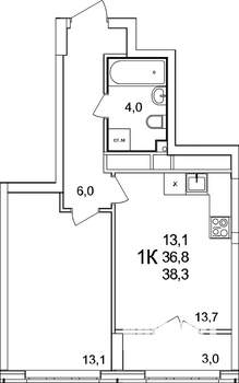 1-к квартира, вторичка, 38м2, 23/25 этаж
