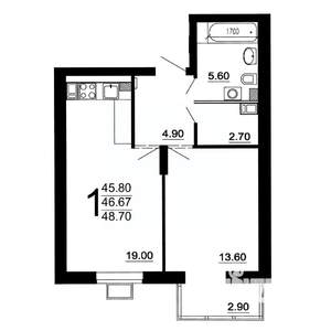 1-к квартира, вторичка, 47м2, 6/10 этаж