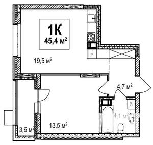 1-к квартира, строящийся дом, 46м2, 11/18 этаж