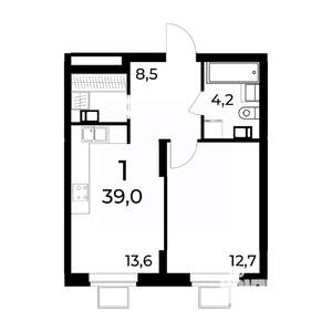 1-к квартира, вторичка, 39м2, 9/15 этаж