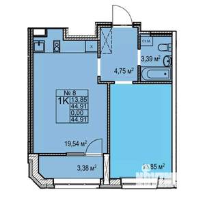 1-к квартира, строящийся дом, 45м2, 2/17 этаж