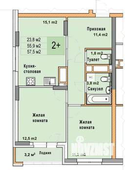 2-к квартира, вторичка, 58м2, 22/25 этаж