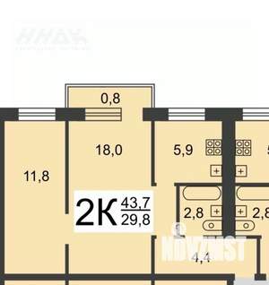 2-к квартира, вторичка, 44м2, 5/5 этаж