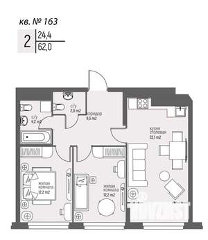 2-к квартира, вторичка, 62м2, 15/25 этаж