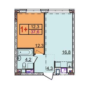 1-к квартира, строящийся дом, 38м2, 9/18 этаж