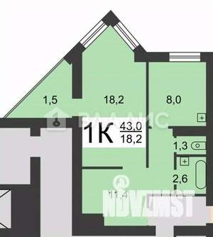 1-к квартира, вторичка, 43м2, 11/12 этаж
