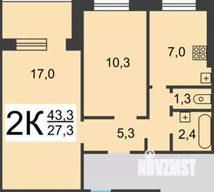 2-к квартира, вторичка, 43м2, 5/9 этаж