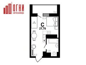 Студия квартира, строящийся дом, 22м2, 23/25 этаж