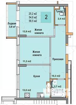 2-к квартира, вторичка, 57м2, 5/25 этаж
