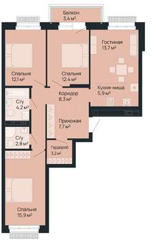 3-к квартира, вторичка, 87м2, 6/9 этаж