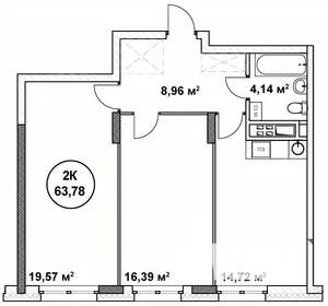 2-к квартира, вторичка, 64м2, 15/22 этаж