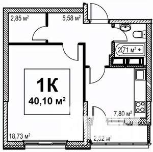1-к квартира, вторичка, 40м2, 12/12 этаж