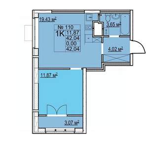 1-к квартира, строящийся дом, 42м2, 17/27 этаж