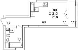 Студия квартира, вторичка, 26м2, 12/25 этаж