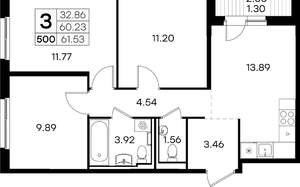 3-к квартира, вторичка, 62м2, 1/9 этаж