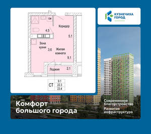Студия квартира, вторичка, 23м2, 8/25 этаж