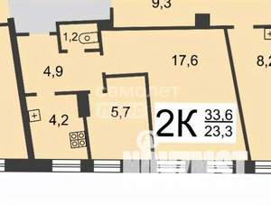 2-к квартира, вторичка, 34м2, 2/2 этаж