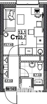 Студия квартира, вторичка, 21м2, 2/24 этаж