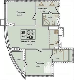 2-к квартира, строящийся дом, 63м2, 3/16 этаж