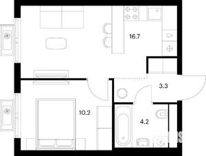 1-к квартира, вторичка, 34м2, 14/17 этаж