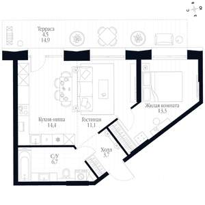 2-к квартира, вторичка, 54м2, 1/20 этаж