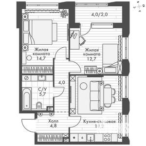 2-к квартира, вторичка, 62м2, 7/16 этаж