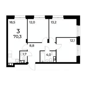 3-к квартира, вторичка, 70м2, 10/20 этаж