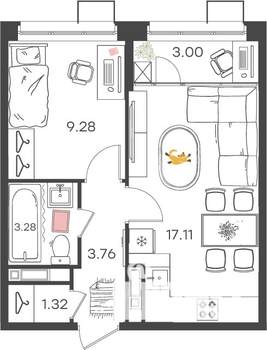 1-к квартира, вторичка, 38м2, 13/17 этаж