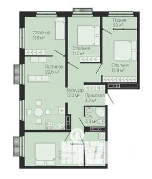 4-к квартира, строящийся дом, 100м2, 3/13 этаж