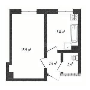 1-к квартира, вторичка, 30м2, 4/5 этаж