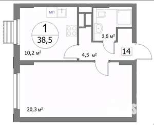 1-к квартира, строящийся дом, 39м2, 5/22 этаж