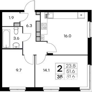 2-к квартира, вторичка, 52м2, 4/4 этаж