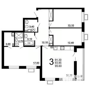 3-к квартира, вторичка, 93м2, 10/10 этаж