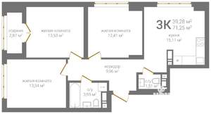 3-к квартира, вторичка, 71м2, 20/24 этаж