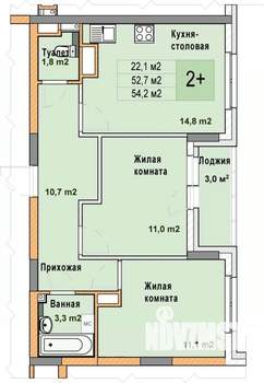 2-к квартира, вторичка, 54м2, 15/25 этаж