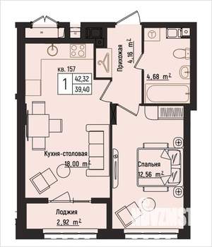 1-к квартира, вторичка, 42м2, 4/15 этаж