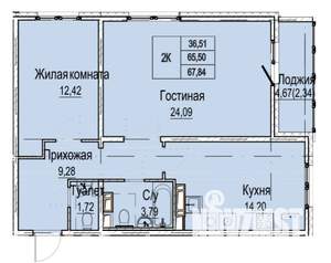 2-к квартира, строящийся дом, 70м2, 7/10 этаж
