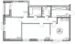 3-к квартира, строящийся дом, 93м2, 9/14 этаж