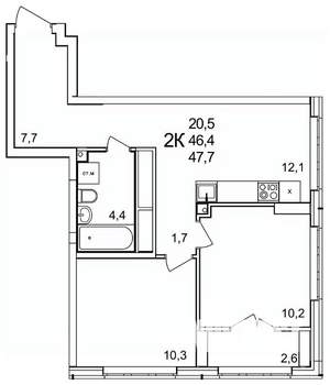 2-к квартира, строящийся дом, 48м2, 19/25 этаж