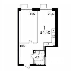 1-к квартира, вторичка, 54м2, 2/9 этаж