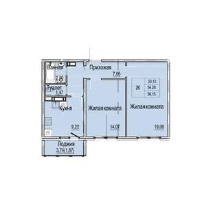 2-к квартира, вторичка, 56м2, 7/9 этаж