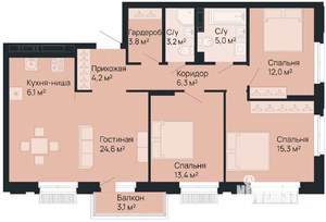 3-к квартира, вторичка, 95м2, 3/9 этаж