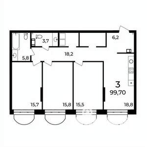 3-к квартира, вторичка, 100м2, 8/9 этаж